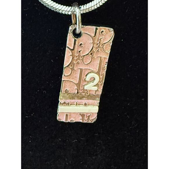 Vintage Christian Dior #2 Pendant Necklace Silver Logo Etched Pink Charm RARE - Picture 2 of 5